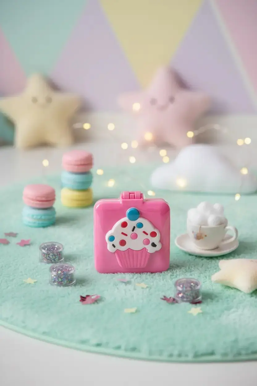 Aynalı Seyahat Saç Fırçası – Cupcake Figürlü Katlanabilir Tarak