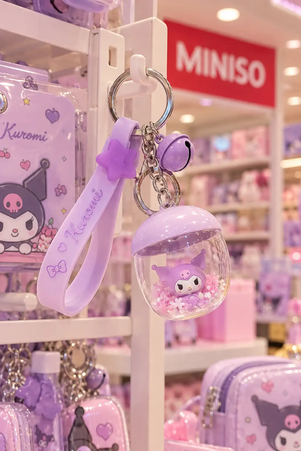 Sanrio Lisanslı Kuromi Çiçek Perisi Serisi LED Işıklı Sallantılı Figür Anahtarlık ve Çanta Süsü
