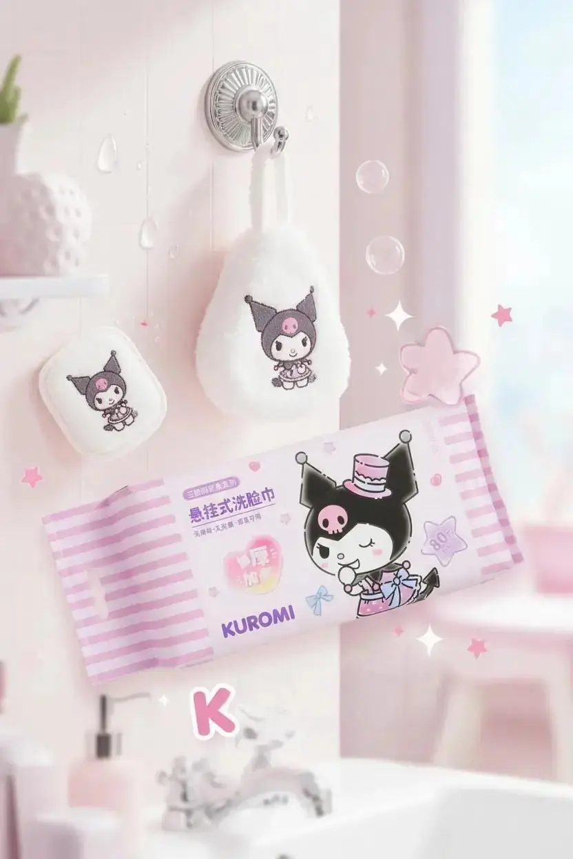 Sanrio Lisanslı Kuromi İnci Dokulu Kuru Mendil – %100 Viskon Yumuşak Ekonomik Paket (80 Adet)