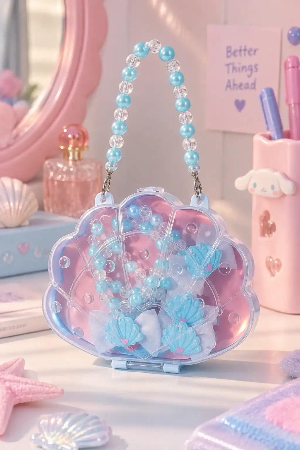 Miniso Lisanslı Deniz Kabuğu Kutulu İnci Görünümlü Çocuk Bileklik Seti