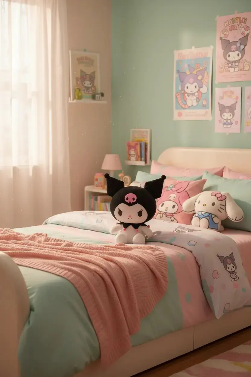 Sanrio Lisanslı Kuromi Peluş Oyuncak 25 Cm – Oturan Yumuşacık Sevimli Tasarım