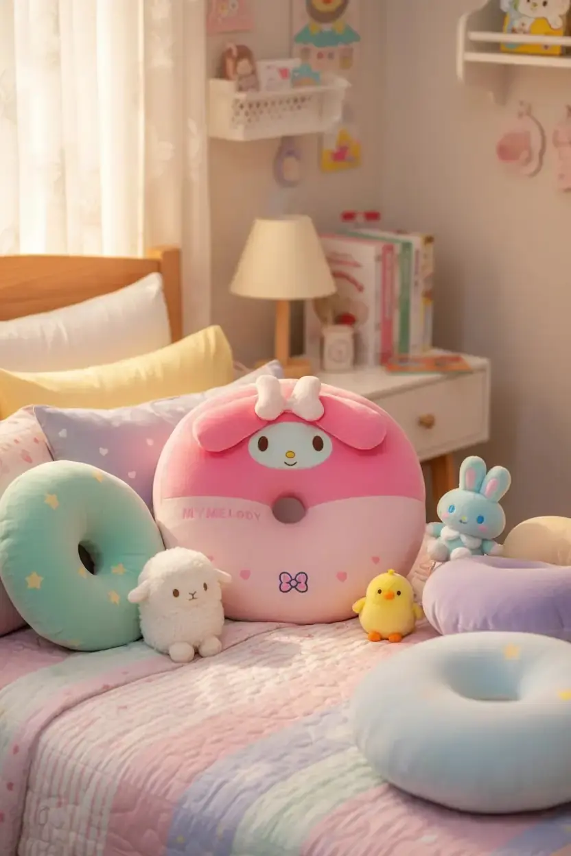 Sanrio Lisanslı Yuvarlak Peluş Yastık My Melody Dekoratif Yastık 40 cm
