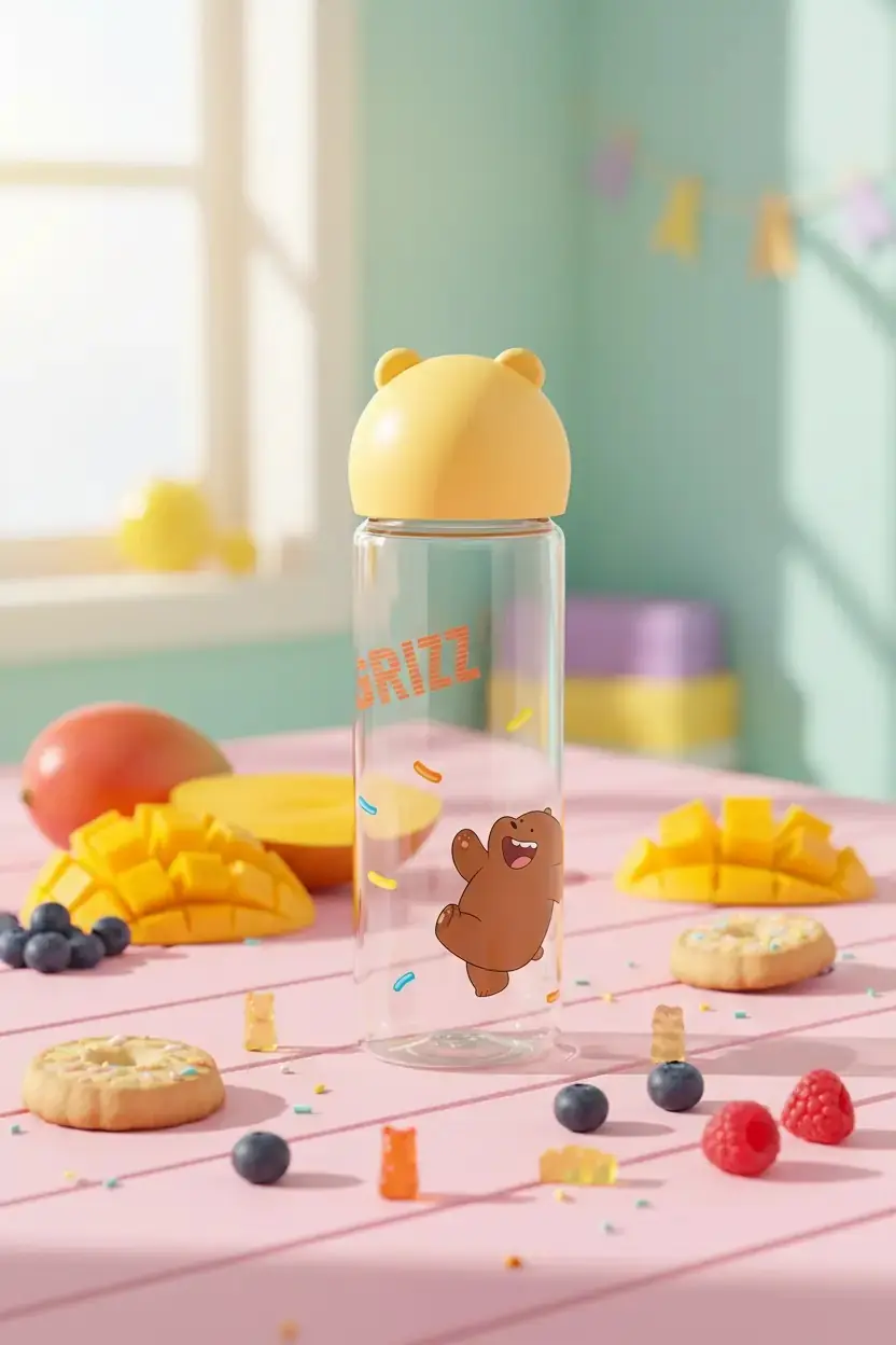 We Bare Bears Lisanslı Boz Ayı Figür Kapaklı Su Şişesi 500 ML