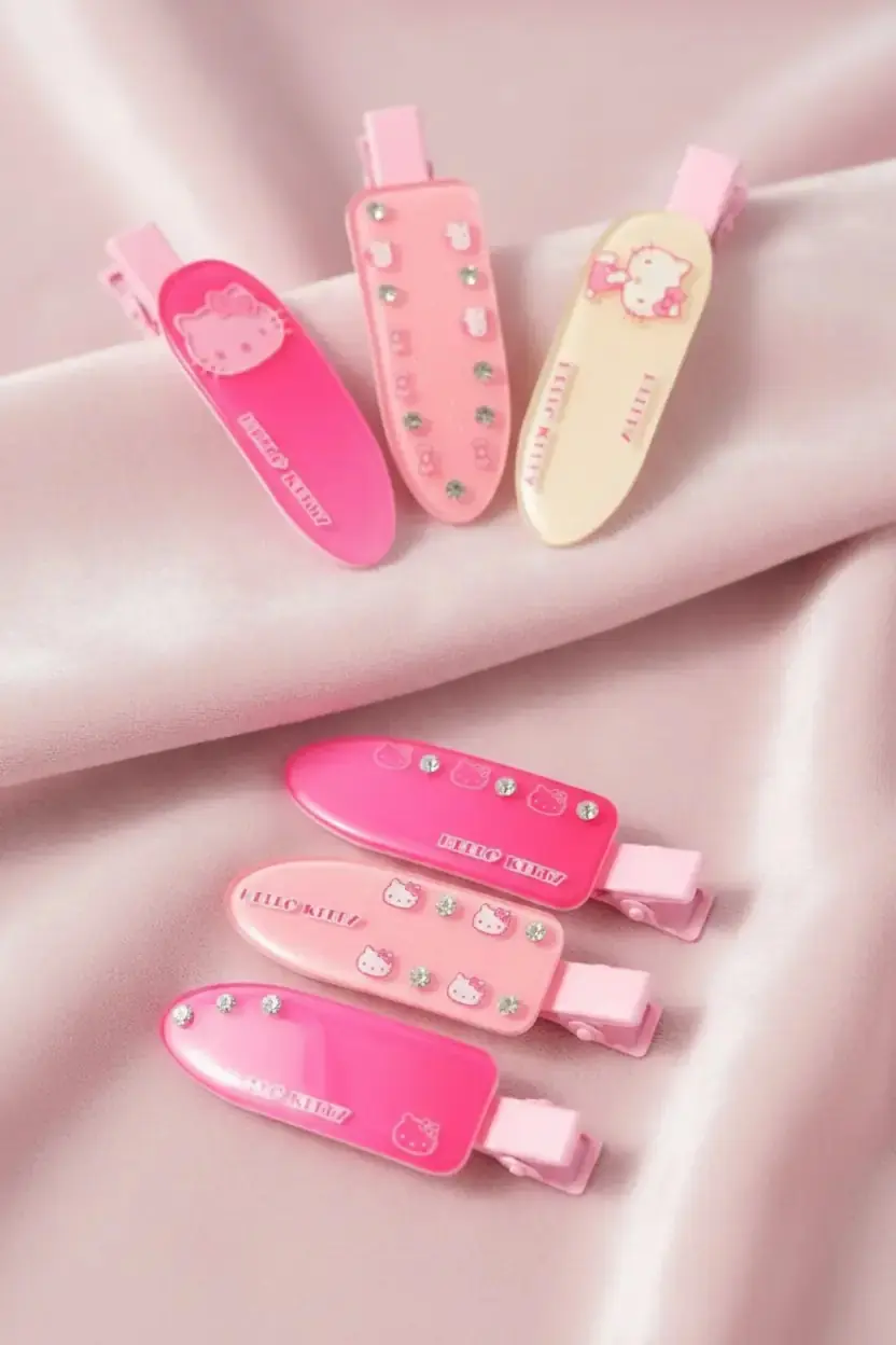 Sanrio Lisanslı Hello Kitty Saç Klipsi 3'lü Set – Farklı Tasarımlı Saç Aksesuarı