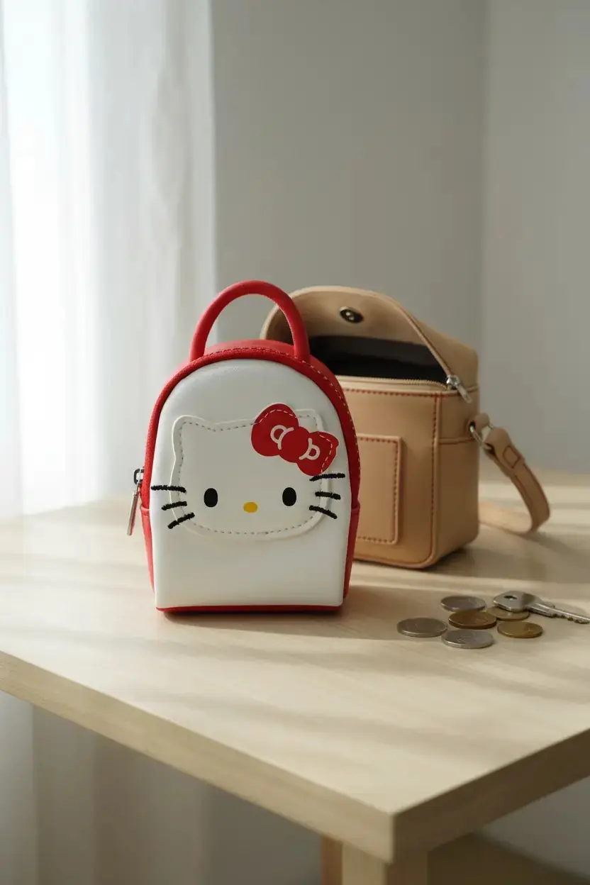 Sanrio Lisanslı Hello Kitty Mini Bozuk Para Çantası Kırmızı 12 Cm