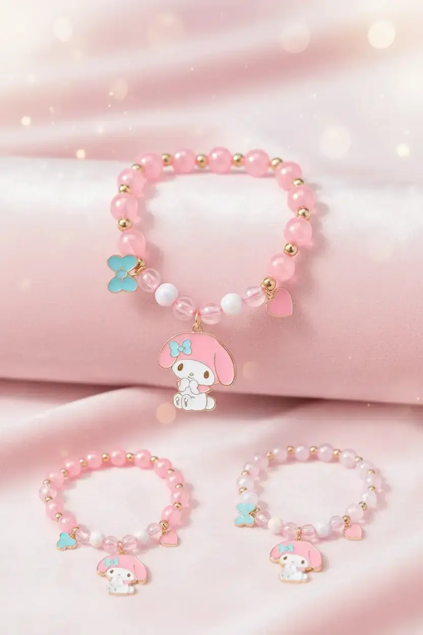 Sanrio Lisanslı My Melody Boncuklu ve Pembe Detaylı Şık Saç Lastiği – Çocuk ve Genç Toka Aksesuarı