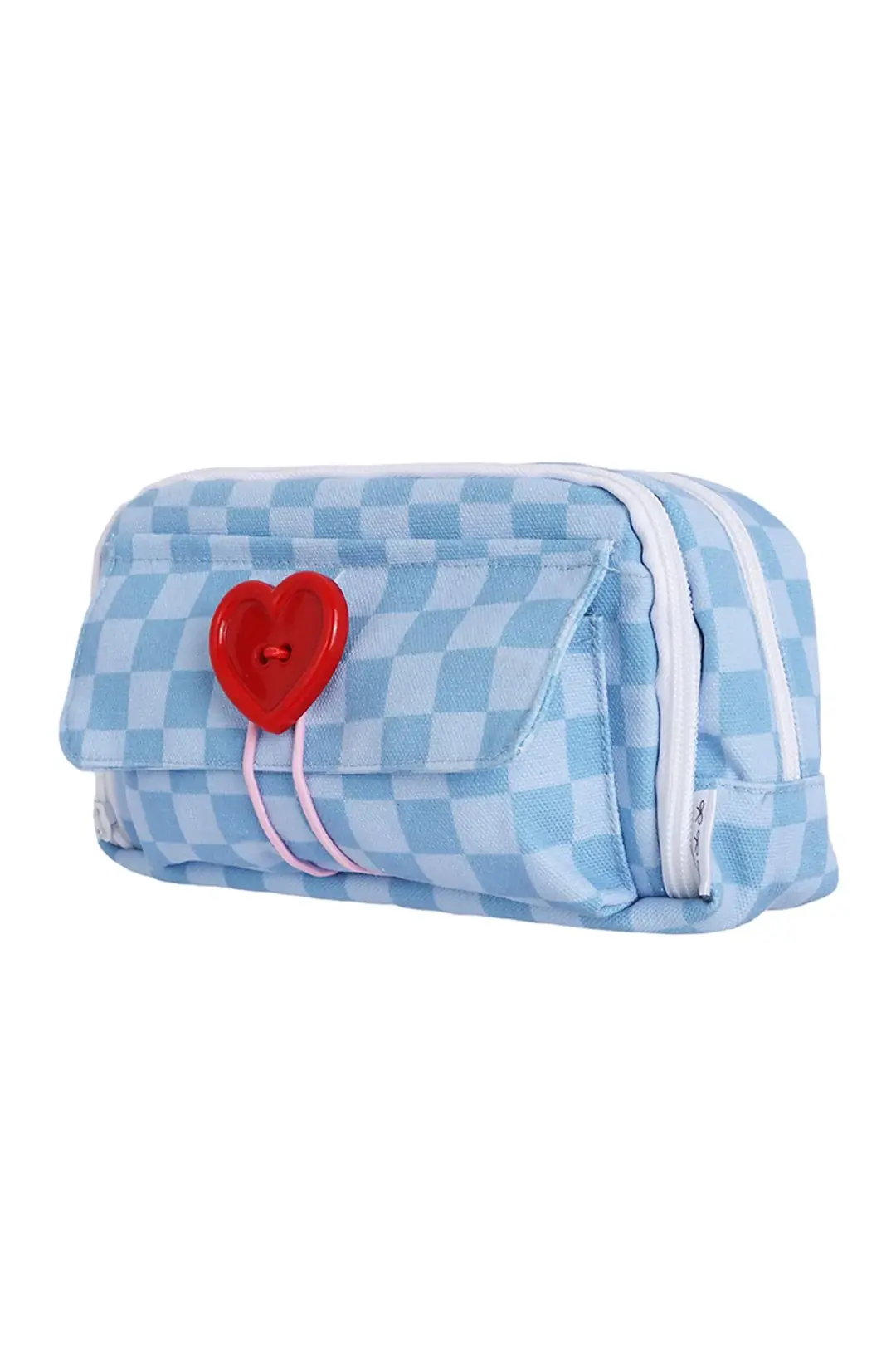 Miniso Lisanslı Büyük Düğme Serisi Kalp Düğmeli Kumaş Kalem Kutusu 21 Cm – Geniş Hacimli