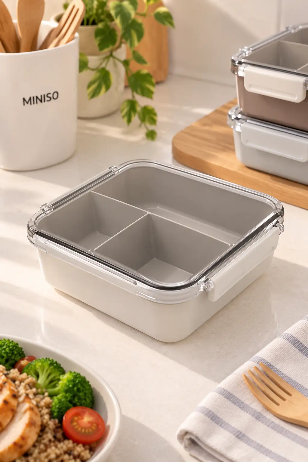 Miniso Lisanslı Klasik Seri Yemek Kabı 890 mL Bej – Askılı Pratik Tasarım