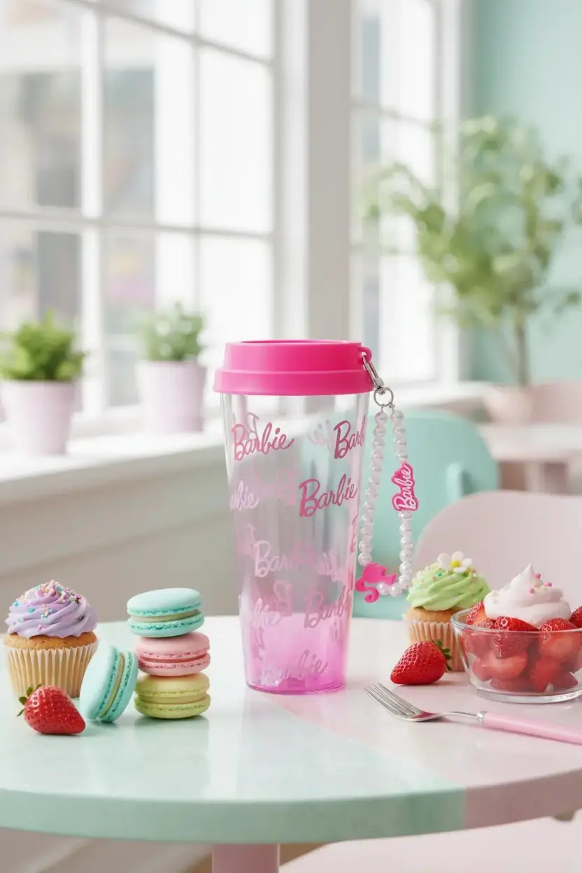Barbie Lisanslı Plastik Şişe – Şık Boncuk Tutacaklı Ergonomik Tasarım 640 ML