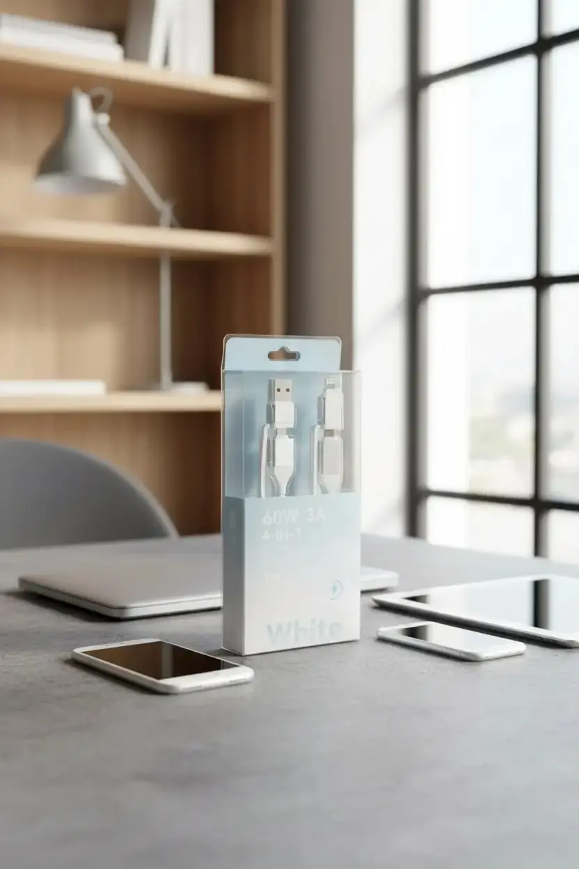 Miniso Lisanslı Macaron Serisi 4'ü 1 Arada Hızlı Şarj Veri Kablosu – 3A Beyaz