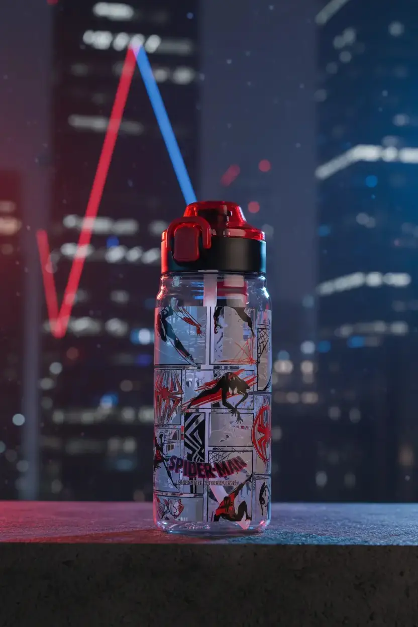 Marvel Spider-Man Koleksiyonu Açılır Kapaklı Pipetli Plastik Şişe
