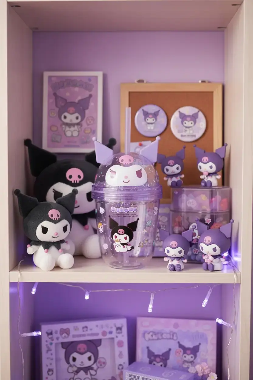 Sanrio Lisanslı Kuromi Tatlı Fabrikası Serisi Kulak Detaylı Pipetli Su Şişesi 435 ml
