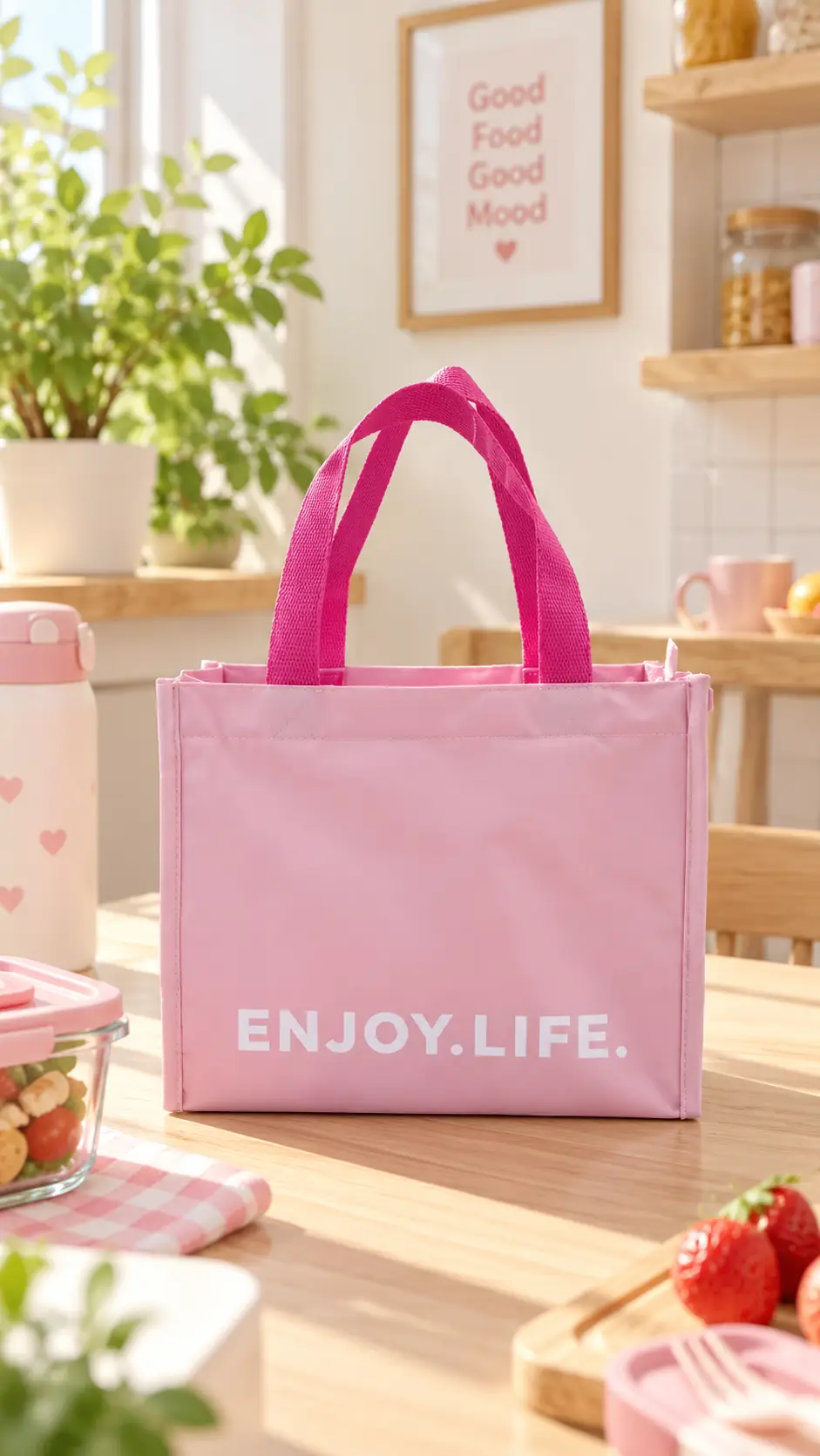 Miniso Lisanslı Dopamine Letter Termal Yiyecek Çantası 24 x 14 x 20 cm – Pembe