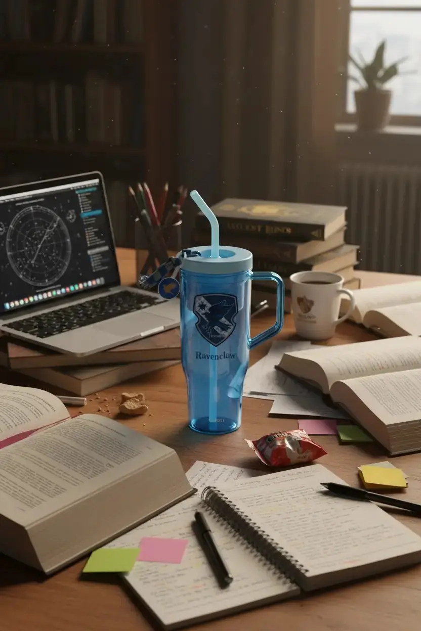 Harry Potter Lisanslı Ravenclaw Kulplu Pipetli Plastik Şişe – 1250 ML Büyük Boy Su Matarası
