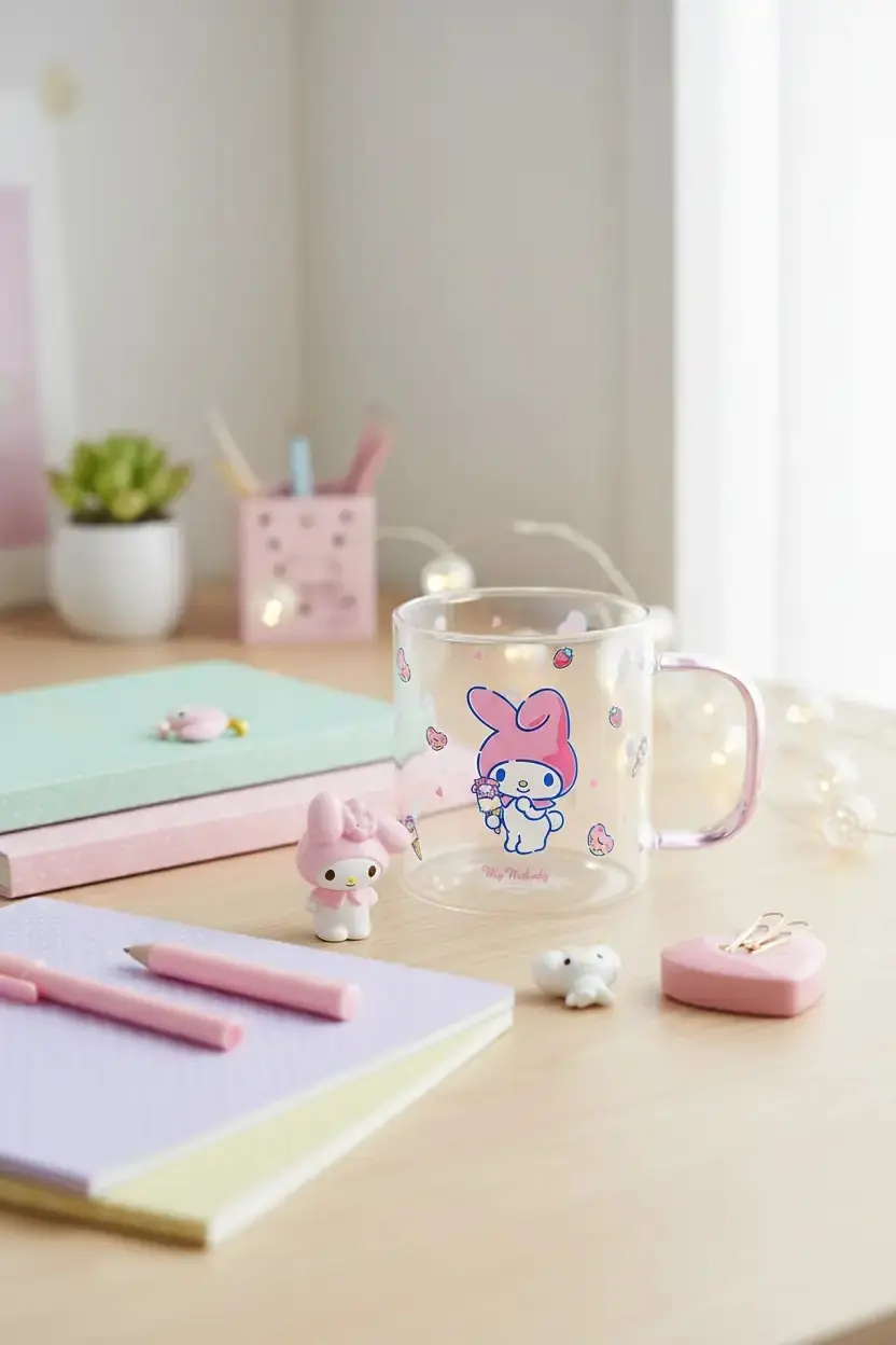 Sanrio Lisanslı My Melody Cam Bardak 420 Ml – Renkli Saplı Şeffaf Tasarım