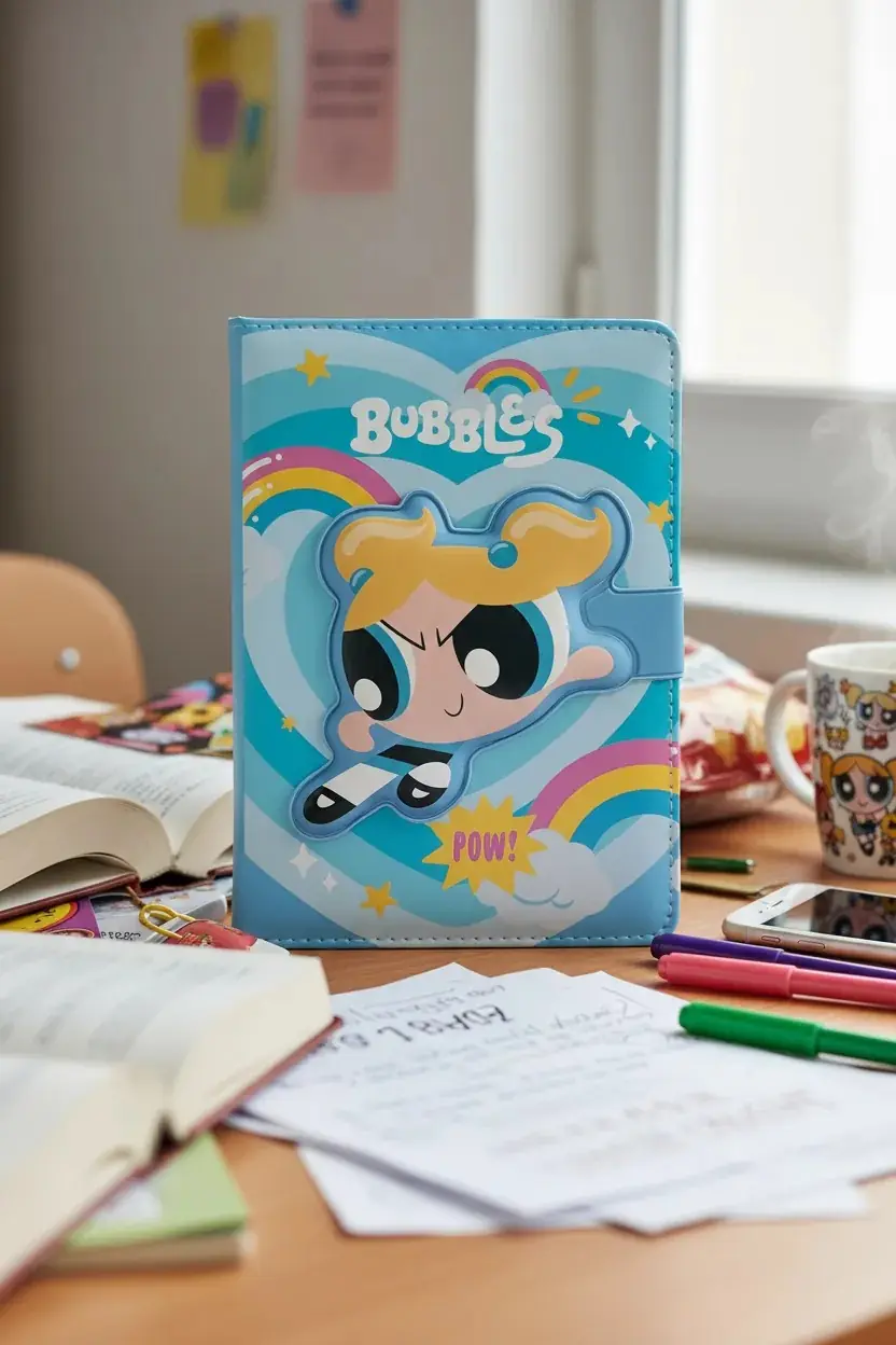 Powerpuff Girls Bubbles Lisanslı Manyetik Kapaklı Not Defteri – Mıknatıslı Koruma Ve Pu Kaplama 18 Cm