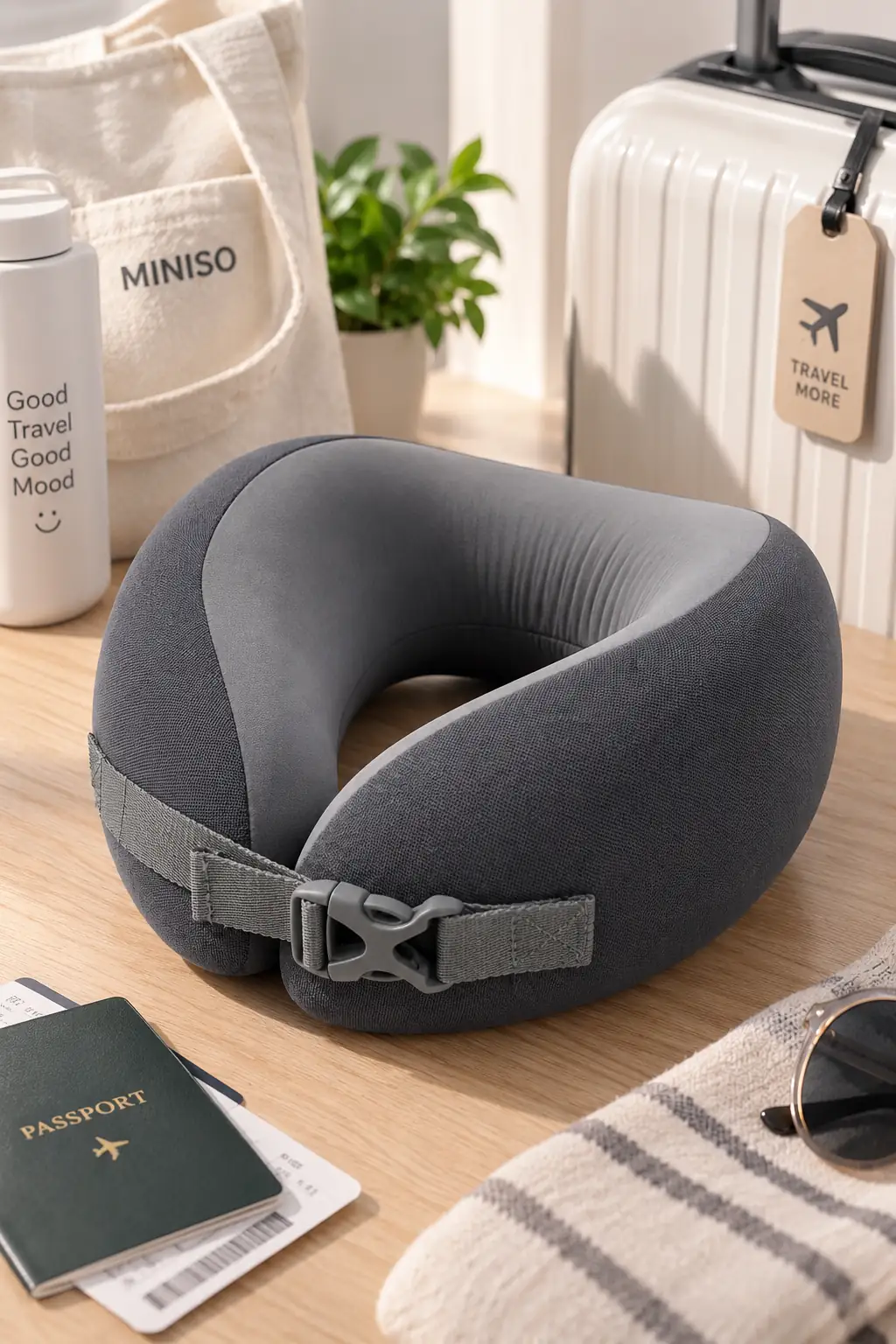 Miniso Lisanslı Hafızalı Sünger Boyun Yastığı Gri – Yıkanabilir ve Destekleyici