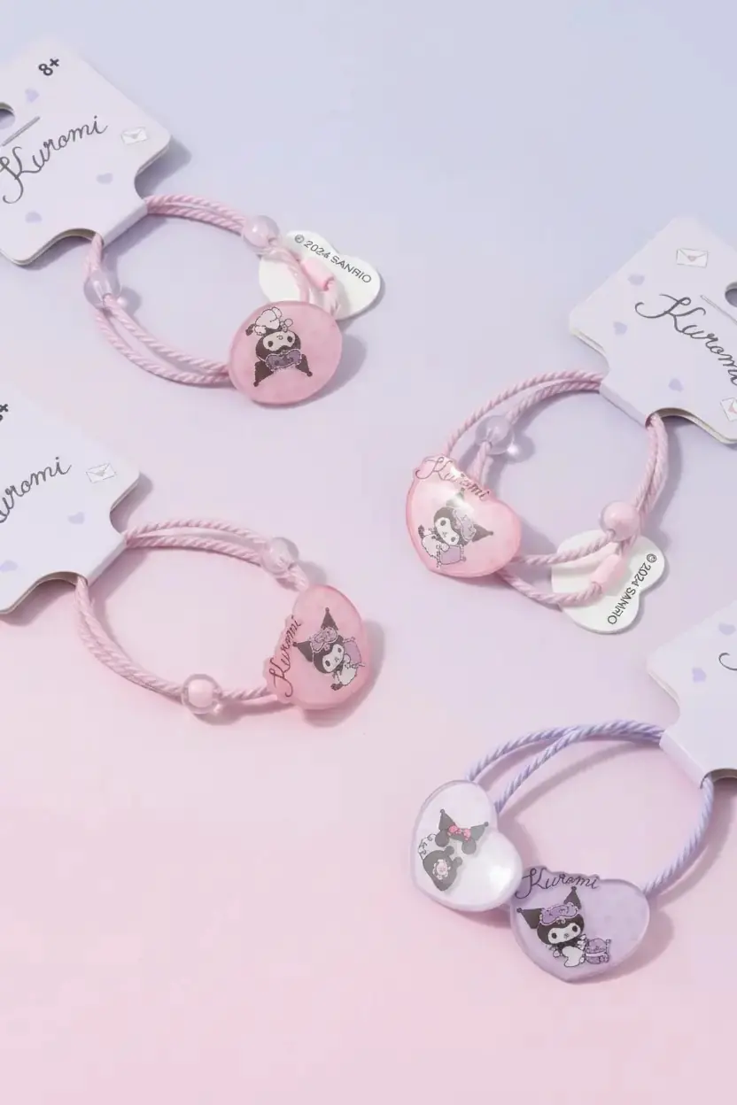 Sanrio Lisanslı Kuromi Saç Lastiği 2li Set – Sevimli Günlük Çocuk Saç Tokası