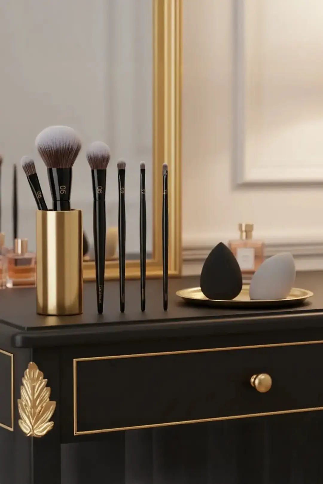 Miniso Lisanslı Black Gold Serisi Profesyonel Makyaj Fırçası ve Beauty Blender Seti (7 Parça)