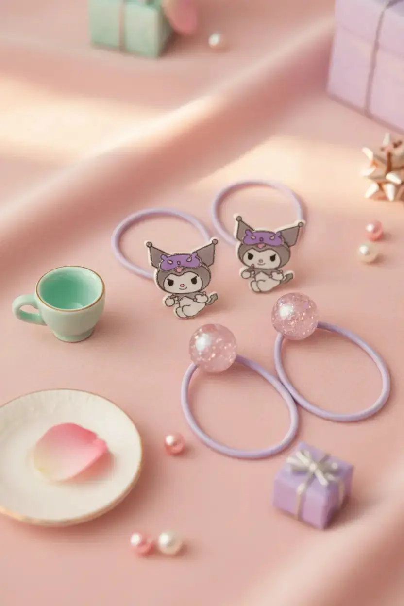 Sanrio Lisanslı Kuromi Saç Tokası Seti – 4 Adet Pembe Detaylı
