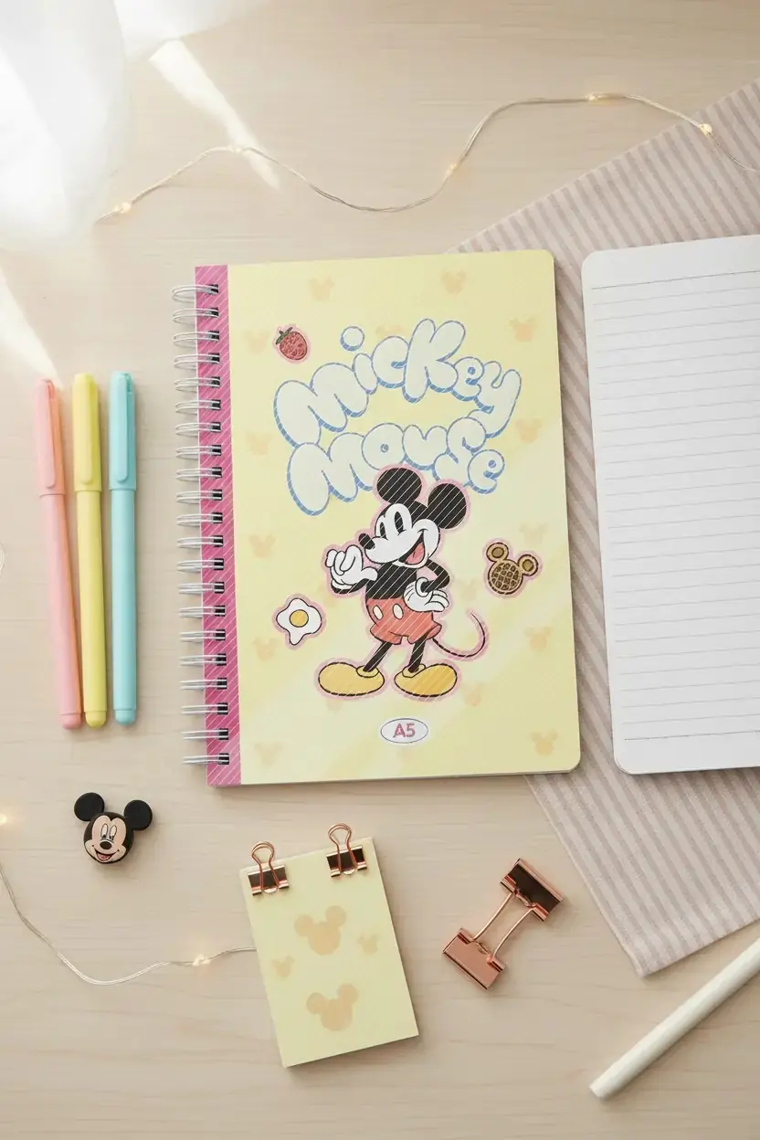 Disney Lisanslı Mickey Mouse Yemek Serisi A5 Boyutunda 80 Yaprak Çizgili PP Kapaklı Telli Not Defteri