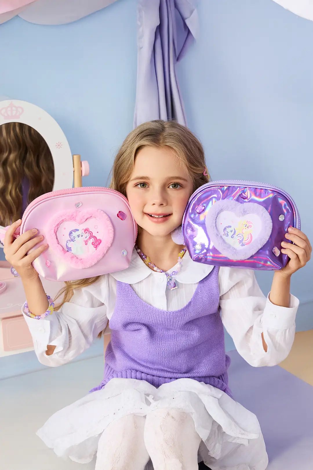 My Little Pony Lisanslı Kalp Şekilli Kozmetik Çantası – Mor Işıltılı Makyaj Çantası 21 Cm