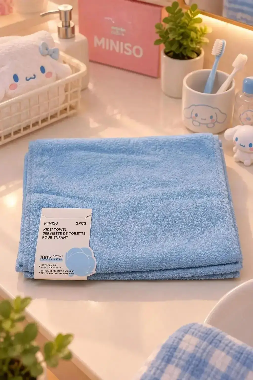 Miniso Lisanslı Çocuk Şeker Renkli Havlu 2'li 50 x 25 cm – Mavi %100 Pamuk