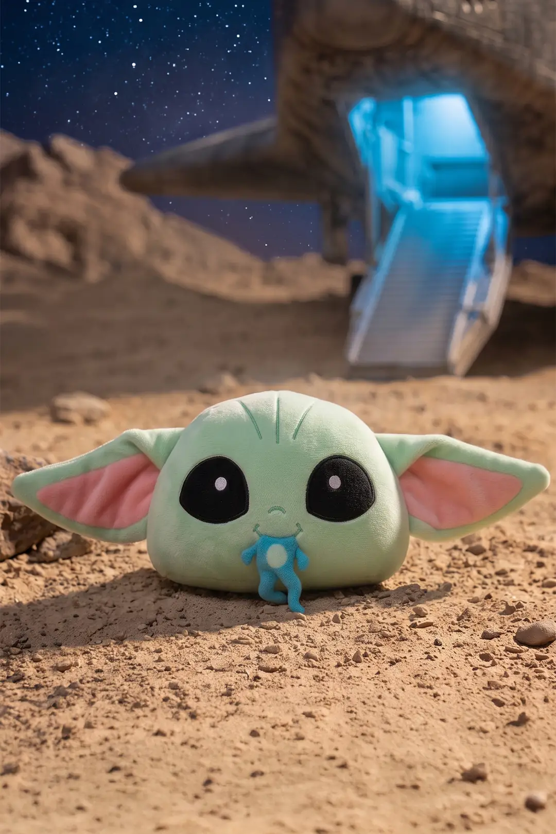 Star Wars Lisanslı Koleksiyonu 40 cm Kurbağa Yiyen Büyük Kafalı Grogu Peluş Yastık