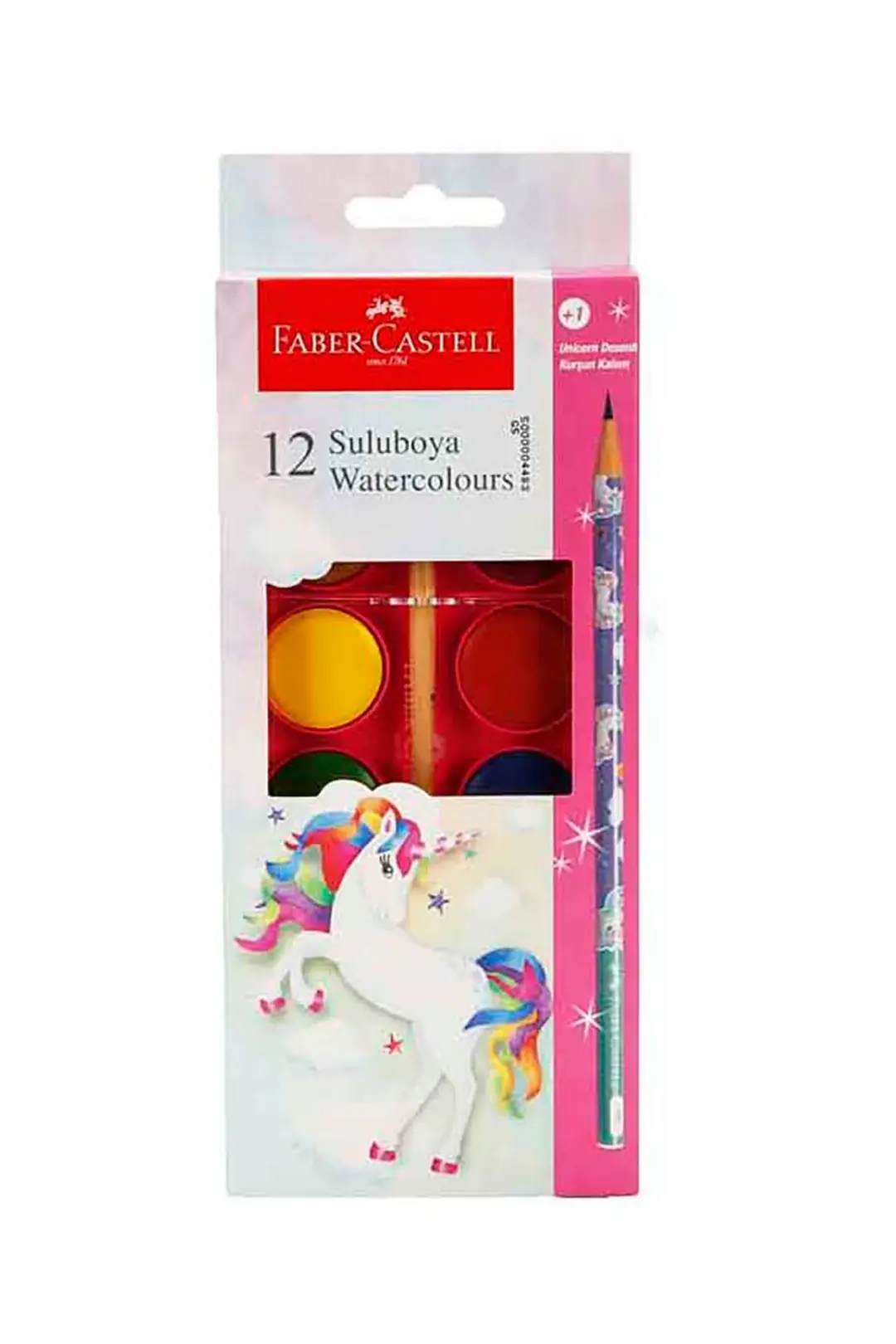 Faber-Castell Unicorn Büyük Boy Suluboya 12 Renk – Fırça ve Kalem Hediyeli
