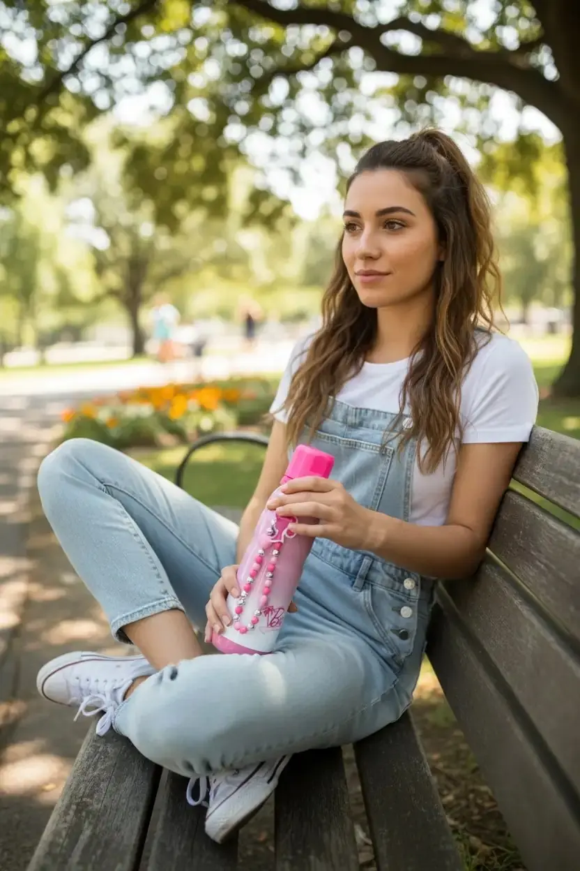 Barbie Lisanslı 304 Paslanmaz Çelik Termos – Boncuklu Zincir Süslemeli ve Pipetli İkonik Pembe Sızdırmaz Termos 600 ML