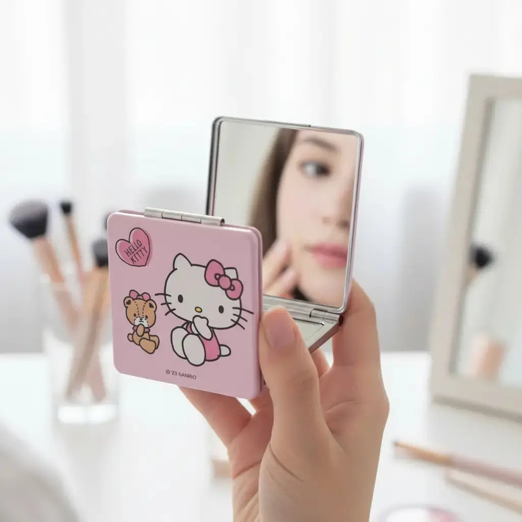 Sanrio Lisanslı Hello Kitty Çift Taraflı Katlanabilir Kompakt Makyaj Aynası