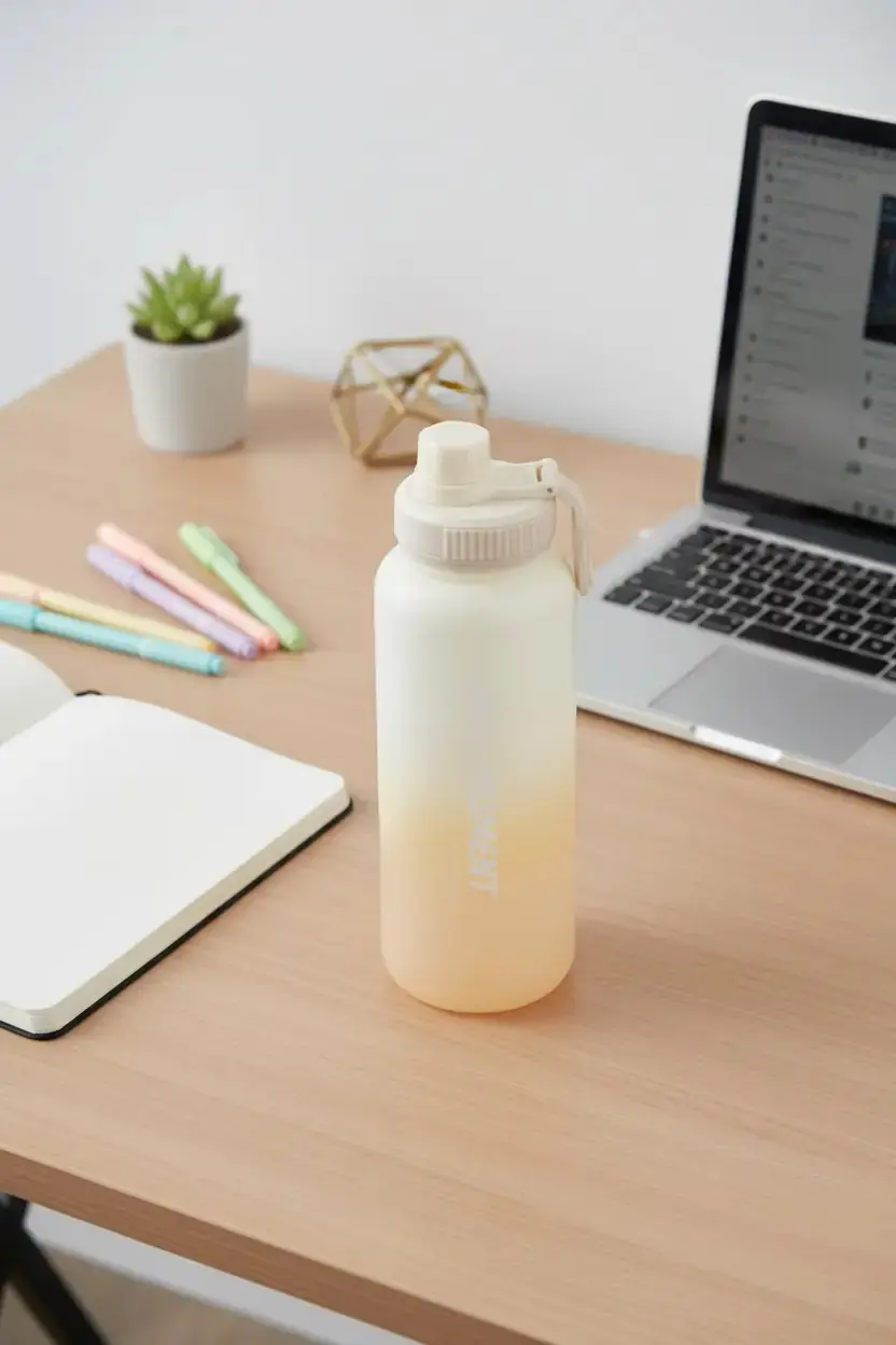 Miniso Lisanslı Turuncu Beyaz Gradyan Termos 950 mL – Tutacaklı Tasarım
