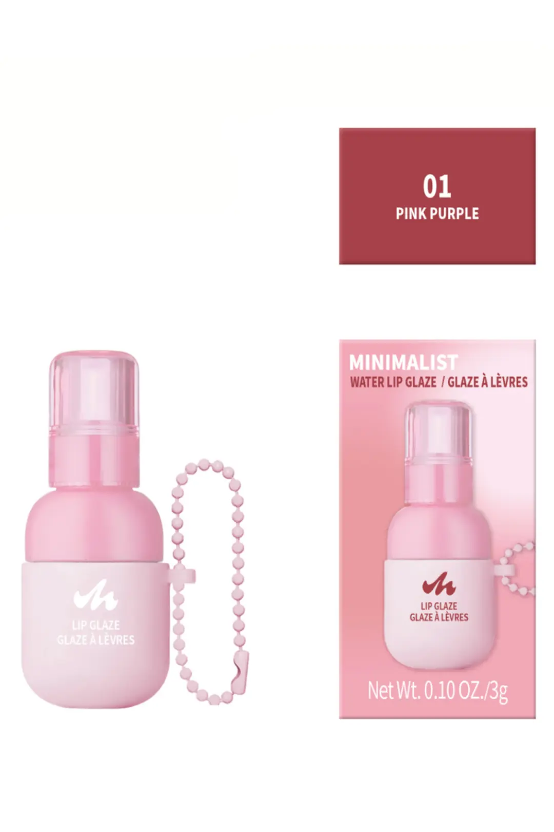 Miniso Lisanslı Minimalist Boncuk Zincirli Mini Şişe Dudak Parlatıcısı – 01 Toz Gül