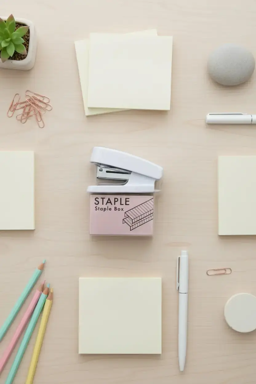 Miniso Lisanslı Basic Serisi Mini Zımba Seti – Telleriyle Birlikte Pratik Evrak Düzenleyici