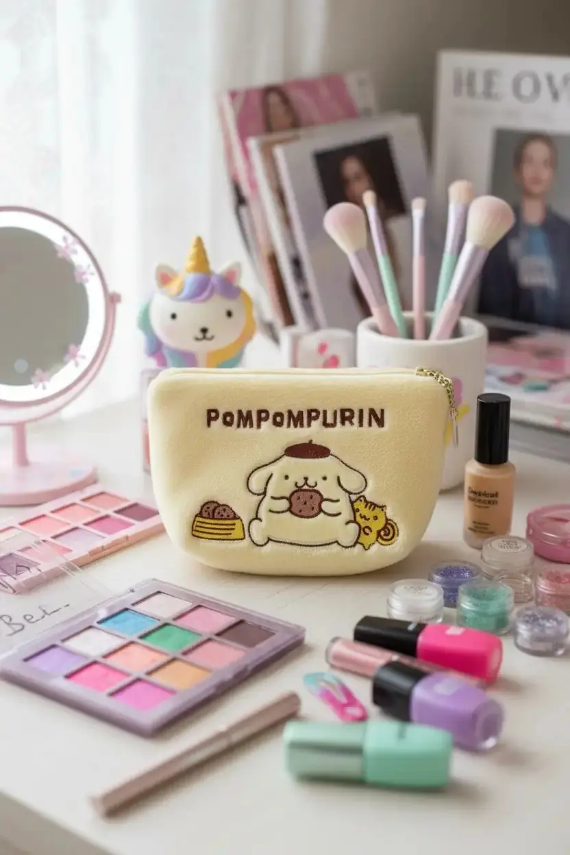 Sanrio Lisanslı Pompompurin Kozmetik Çantası Yumuşak Peluş Doku Sarı 23 Cm