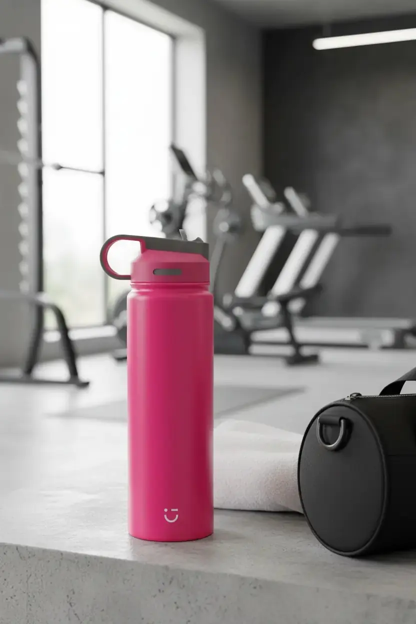 Miniso Lisanslı Klasik Tasarım Pipetli Çelik Suluk 900 ml – Sızdırmaz Kapaklı Pembe