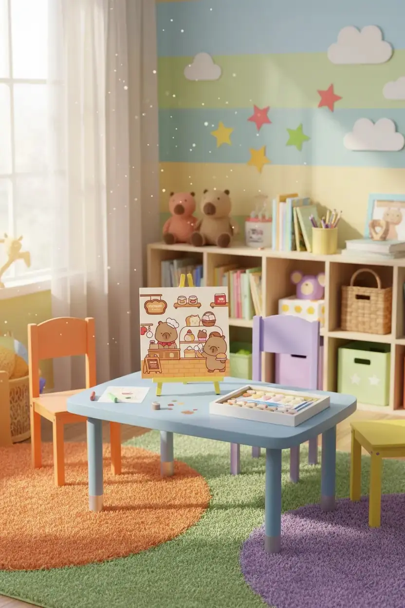 Miniso Lisanslı Kapibara Serisi Renkli Çerçeveli Boyama Seti Dekoratif Kanvas 25 Cm