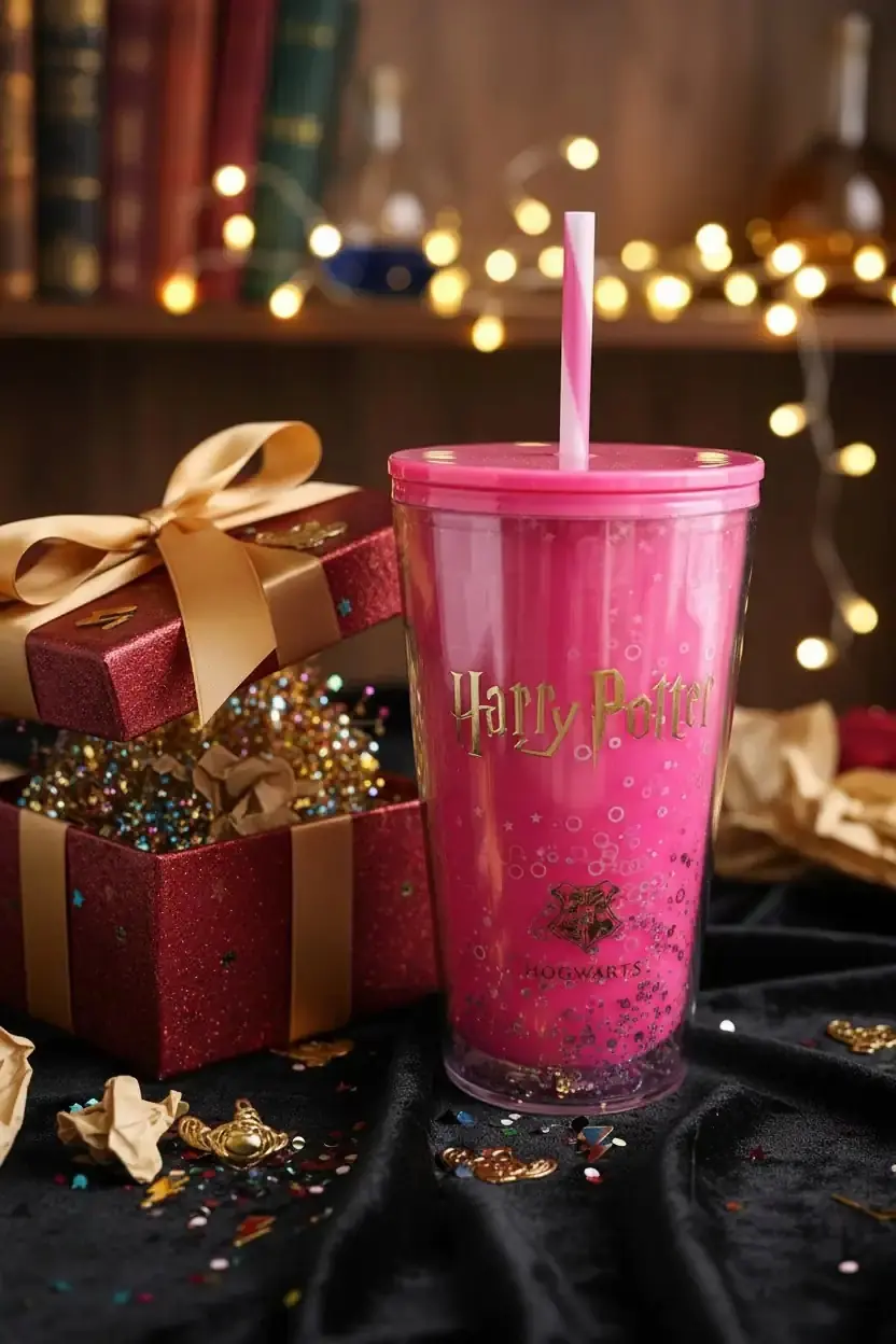 Harry Potter Lisanslı Pipetli Plastik Şişe – 600ml Sızdırmaz Pembe Tasarımlı Pipetli Matara