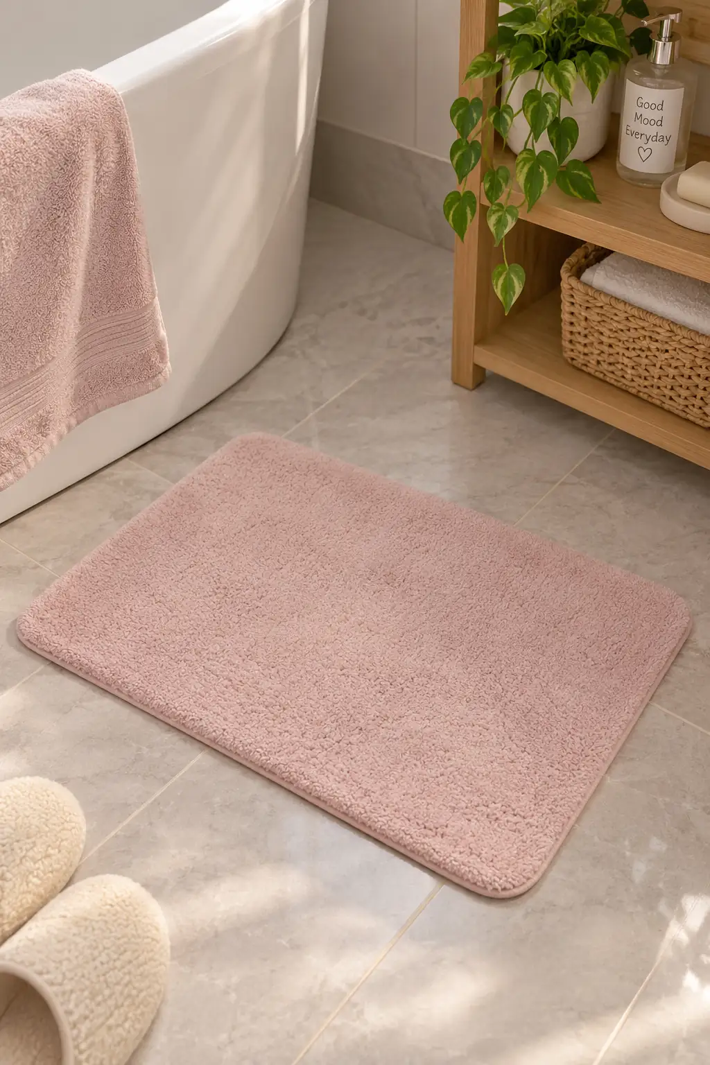 Miniso Lisanslı Düz Renkli Peluş Zemin Paspası – Pembe 40x60 cm Banyo Oda Küçük Halı