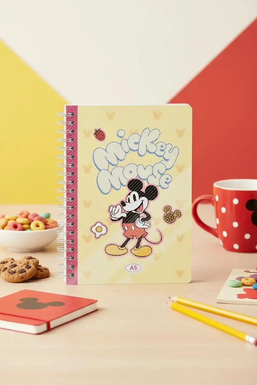 Disney Lisanslı Mickey Mouse Yemek Serisi A5 Boyutunda 80 Yaprak Çizgili PP Kapaklı Telli Not Defteri