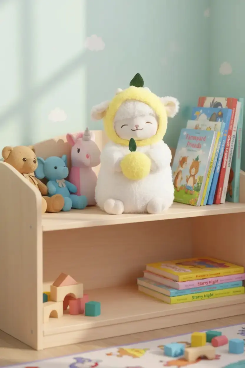 Miniso Lisanslı Kuzu Baa Serisi Peluş Oyuncak – Limon Kostümlü Yumuşacık Sarılmalık 25 Cm