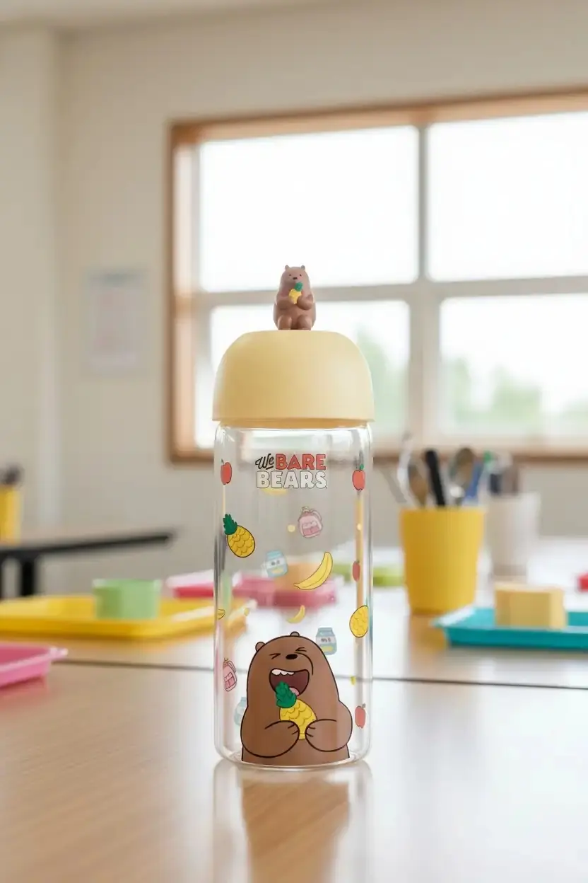 We Bare Bears Lisanslı Boz Ayı Borosilikat Cam Şişe 420 ml – Figürlü Tasarım