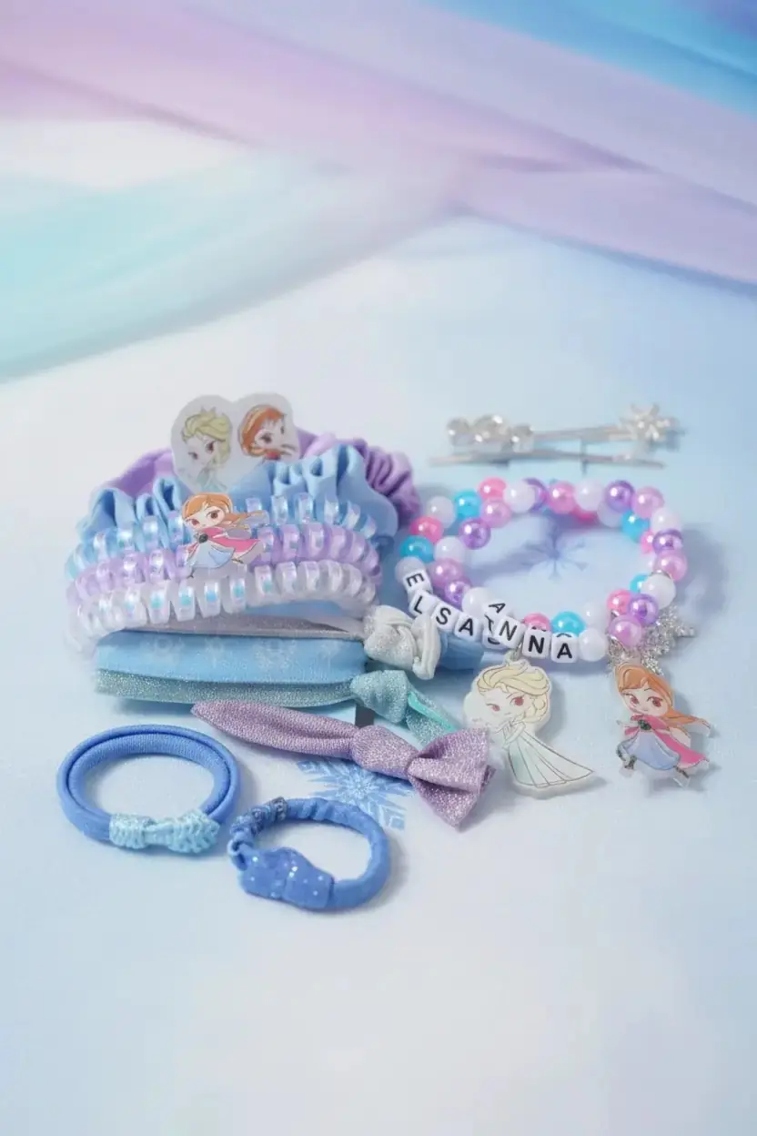 Disney Karlar Ülkesi Lisanslı Çocuk Takı Seti (13 Parça) – Elsa ve Anna Temalı Bileklik ve Toka Seti