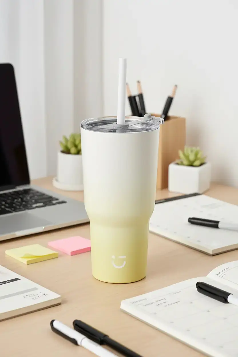 Miniso Lisanslı Gradyan Renkli Pipetli Çelik Matara 580 Ml – 304 Paslanmaz Çelik Sarı Enerji