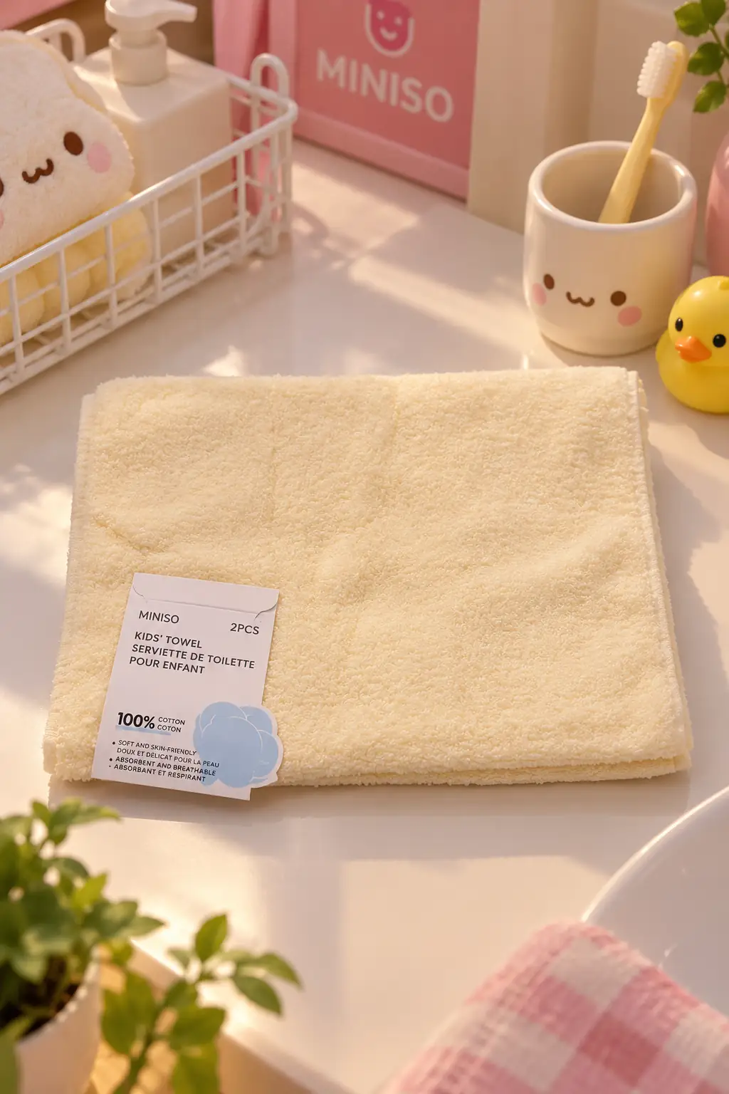 Miniso Lisanslı Çocuk Şeker Renkli Havlu 2'li 50 x 25 cm – Sarı %100 Pamuk