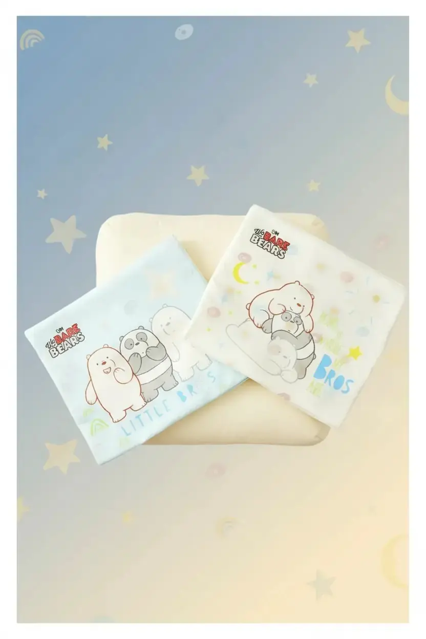 We Bare Bears Lisanslı Baskılı Kağıt Mendil – 3 Katlı Yumuşak ve Dayanıklı Yıldız Desenli 50 Yaprak