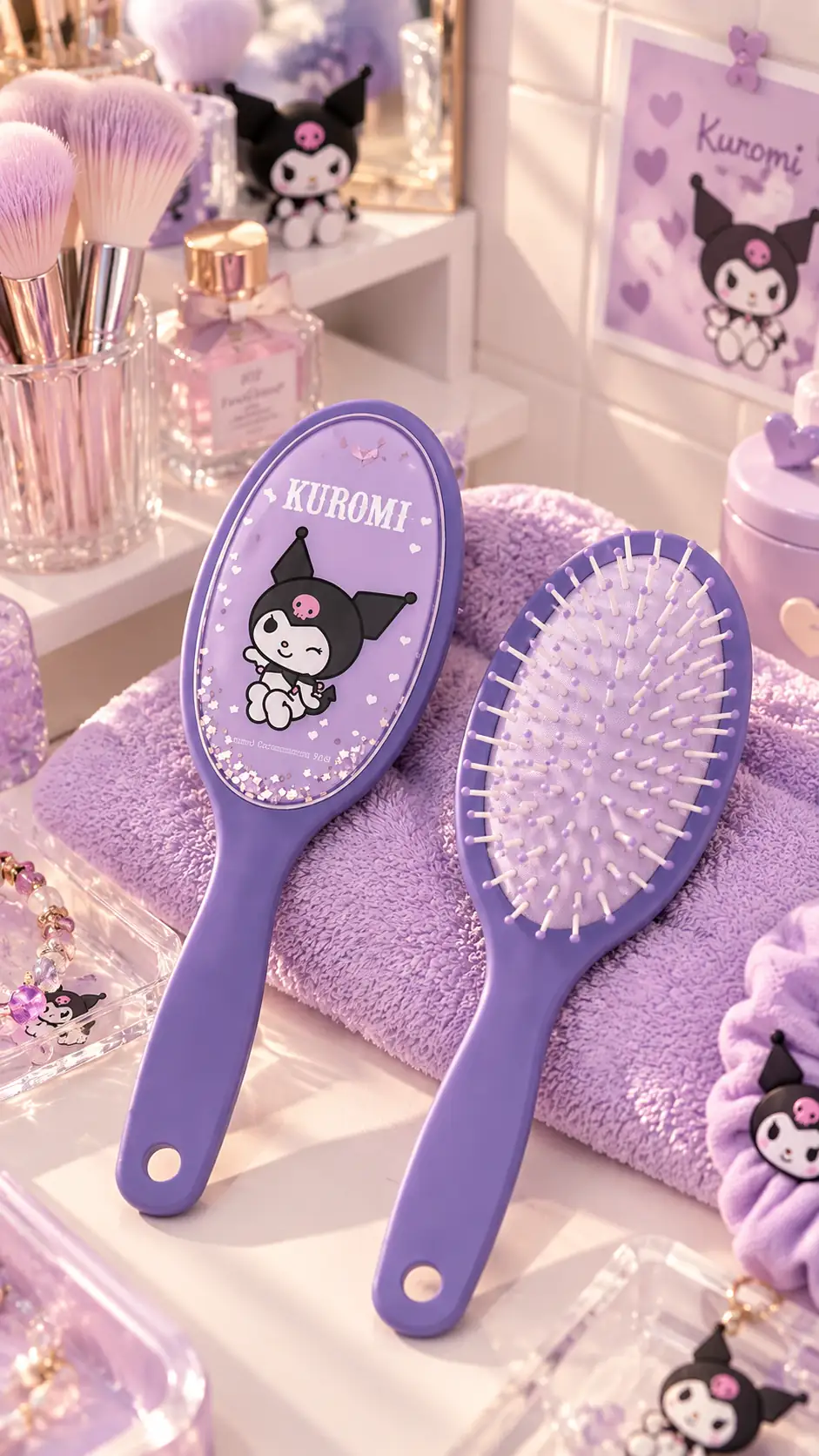 Sanrio Lisanslı Kuromi Simli Oval Paddle Saç Fırçası – Geniş Yüzeyli Tasarım