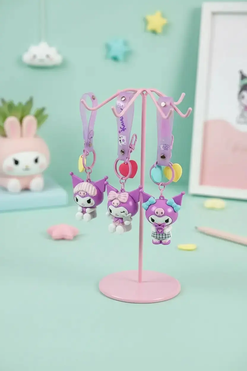 Sanrio Lisanslı Kuromi Figürlü Anahtarlık – Dayanıklı PVC ve Çinko Alaşım Çanta Aksesuarı