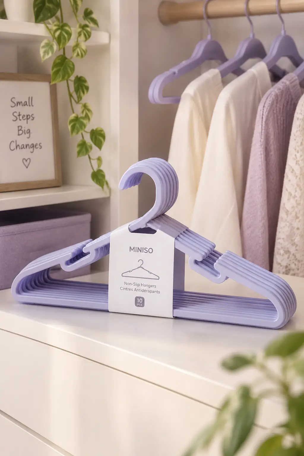 Miniso Lisanslı Kaymaz Elbise Askısı 10lu Paket – Mor Gardırop Dolap Düzenleyici