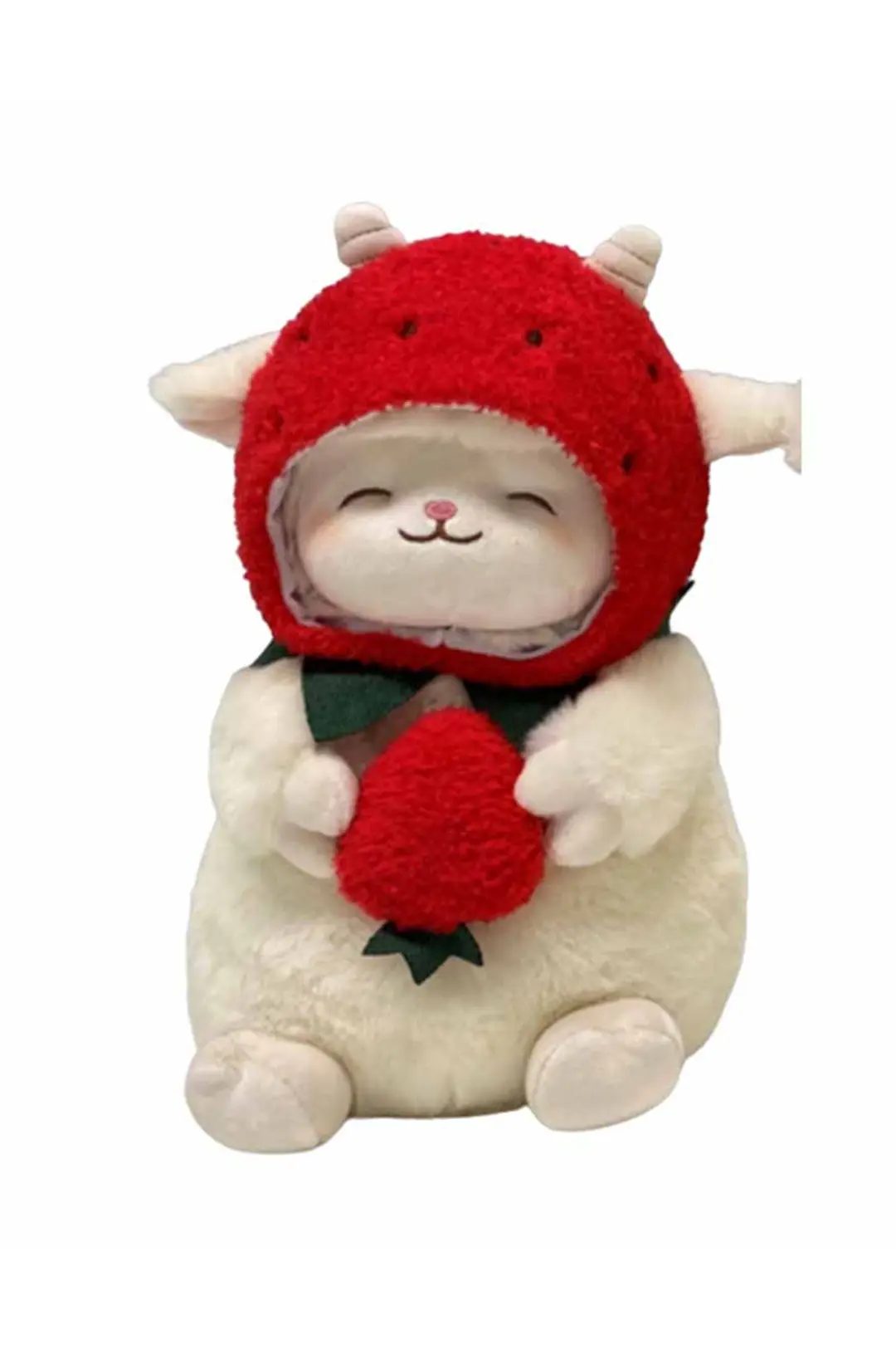 Miniso Lisanslı Kuzu Baa Serisi Çilek Şapkalı Peluş Oyuncak 25 Cm – Yumuşacık Dekoratif Tasarım